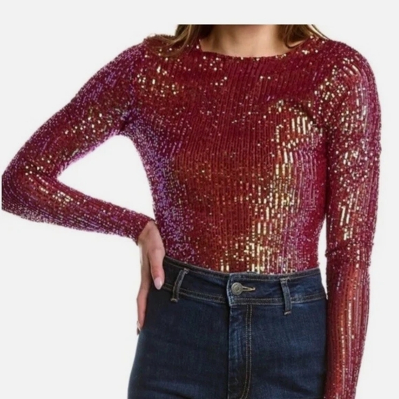 Free People Sequin Top in Red and Gold - Picture 1 of 5